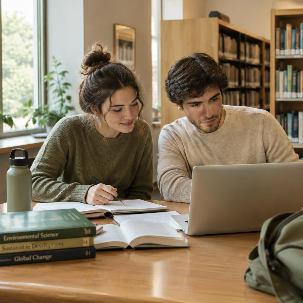 Deux étudiants travaillant ensemble à la bibliothèque